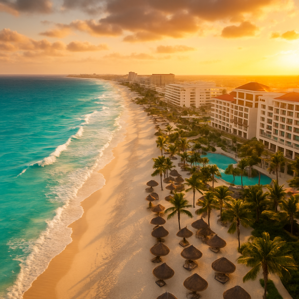 Playa de Cancún al atardecer